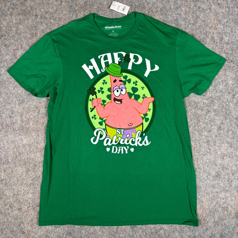 Nickelodeon Patrick Star St Patricks Day T-Shirt Mens L Green Spongebob NWT